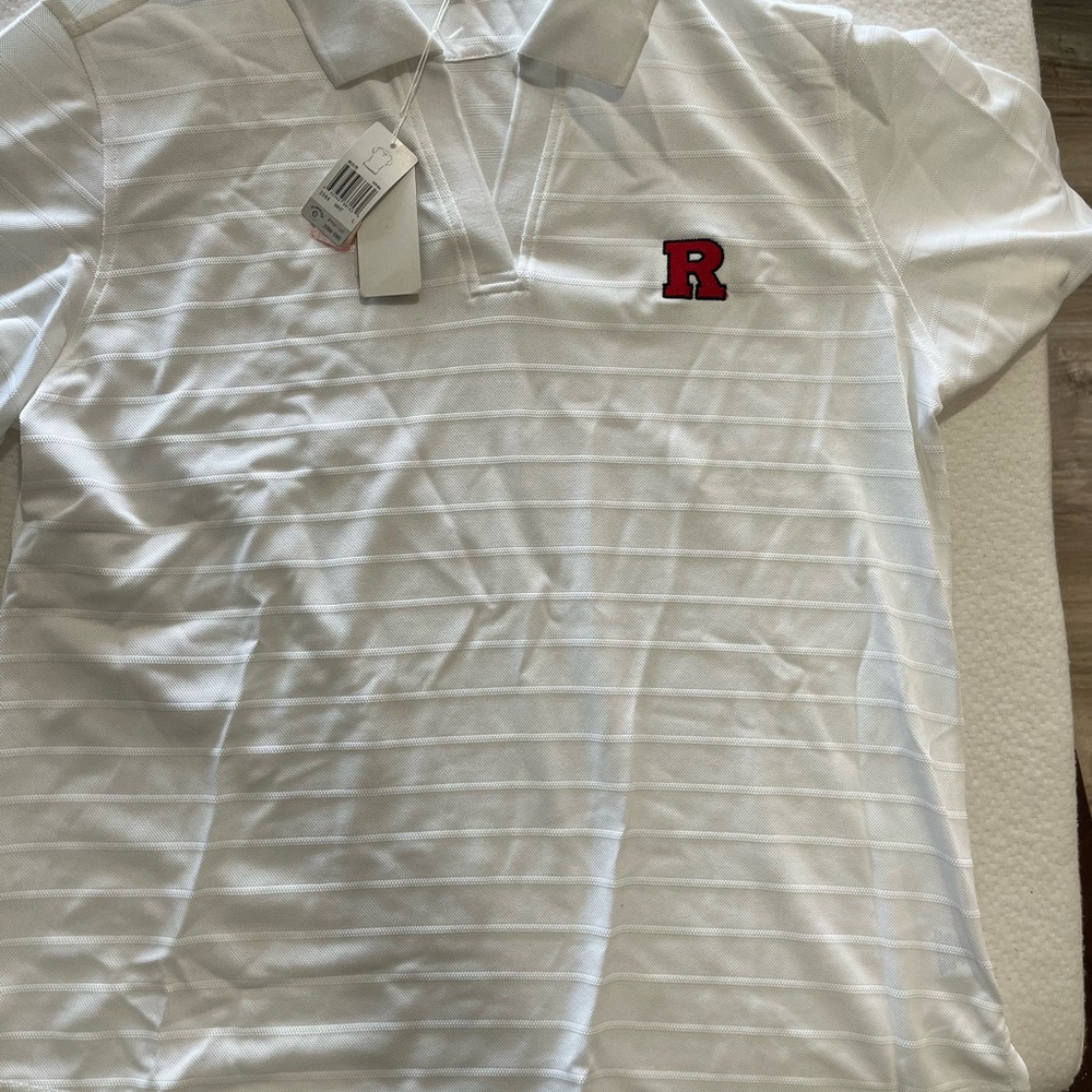 White Polo Shirt with Red Logo